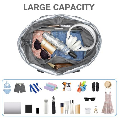 G4Free Beach Bag, Waterproof Sandproof Large Capacity Foldable for Women - color: Grey Stripe, size: 80L
