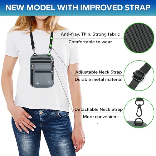 Neck Wallet – Travel Pouch and RFID Blocking Passport Holder for Women and Men, Slim Travel Wallet (Smoke Grey) - color: Smoke Grey