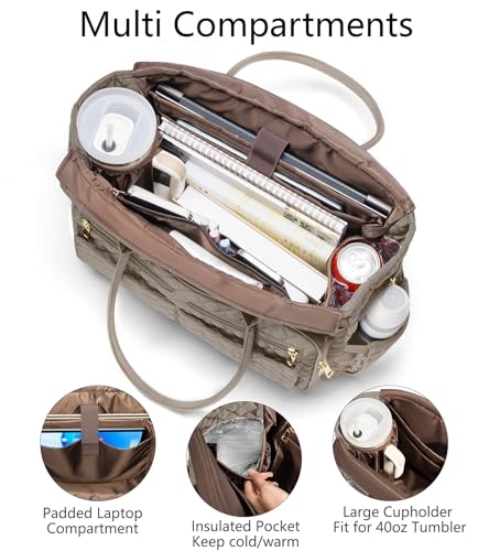 Bagstellar Teacher Tote Bag for Women, 15.6" Laptop Work Tote Computer Bag - color: Dark Taupe