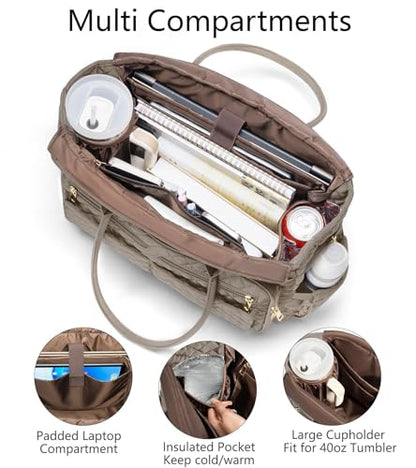 Bagstellar Teacher Tote Bag for Women, 15.6" Laptop Work Tote Computer Bag - color: Dark Taupe