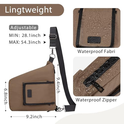 Janhavi Anti Theft Crossbody Sling Bag Travel Waterproof Shoulder Pack with RFID Blocking，EDC Bag for Outdoor Sport - color: Brown