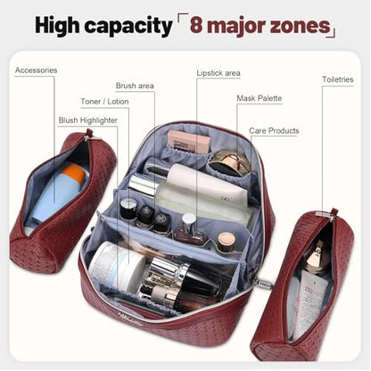 BOYATU Travel Makeup Bag Cosmetic Bags for Women: 3 Pcs Set Make up Bag - color: L52Burgundy