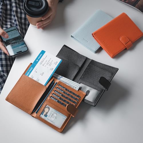 VULKIT Dual Passport Wallet for RFID 2 Passports Holder - color: Grain Browm