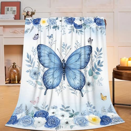 Butterfly Blanket Blue Butterflies Fleece Throw Blanket Soft Cozy Fuzzy Plush Warm Stuff Beautiful Butterfly Bedding Blankets Gifts for Girls Boys Kids Adult Men Women 60"X80" - color: Butterfly3, size: 60"x80"