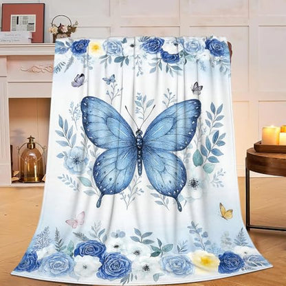 Butterfly Blanket Blue Butterflies Fleece Throw Blanket Soft Cozy Fuzzy Plush Warm Stuff Beautiful Butterfly Bedding Blankets Gifts for Girls Boys Kids Adult Men Women 60"X80" - color: Butterfly3, size: 60"x80"