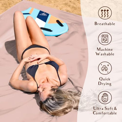 AlphaBeing Beach Blanket Waterproof Sandproof, Extra Large Beach Mat - color: Pink, size: 79“×83”
