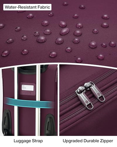 Hanke Underseat Carry On Luggage with Wheels, 17 Inch Rolling Bag, Purple - color: Purple, size: 17 Inch Underseat Plus