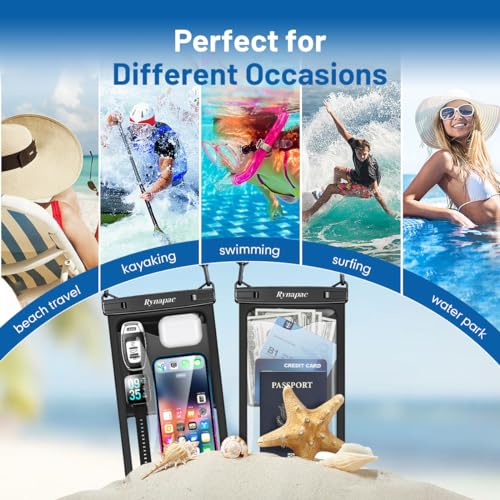 Rynapac Large Waterproof Phone Pouch Up to 10", 2 Pack IPX8 Protector Pouch - color: [Black + Mint] Large Waterproof Phone Pouch, size: Extra Large [10-inch]