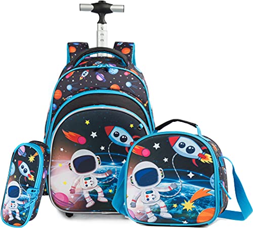 Meetbelify Boys Rolling Backpack Kids Backpacks with Wheels for Elementary Student School Bags Trolley Trip Luggage - color: A Dark Blue