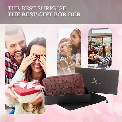 RFID Leather Wallet for Women, Genuine RFID Leather Card Holder - color: Square - Brown