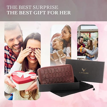 RFID Leather Wallet for Women, Genuine RFID Leather Card Holder - color: Square - Brown