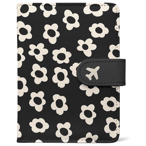 Passport Holder, Cute Travel Wallet Cover with RFID Blocking,Flower - color: D-Graphic