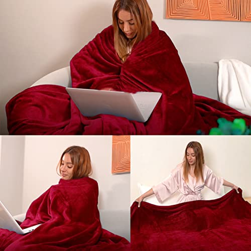 Red Fleece Plush Throw Blanket 90"x90"for Couch Sofa Fuzzy Cozy Flannel - color: Red, size: Queen(90"×90")