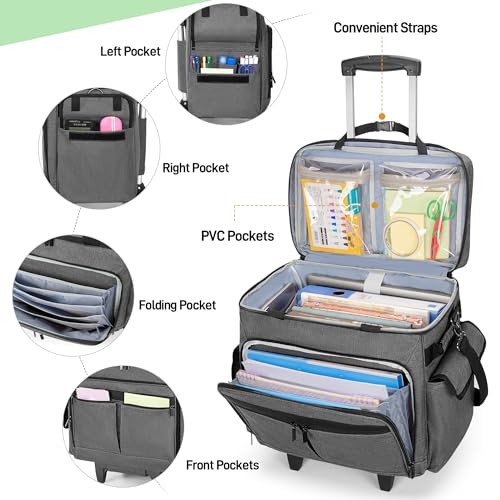 Trunab Rolling Teacher Bag with Expandable File Pocket Detachable Trolley - color: Grey