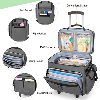 Trunab Rolling Teacher Bag with Expandable File Pocket Detachable Trolley - color: Grey