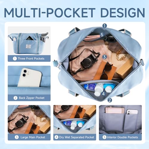 WALNEW Travel Duffel Bag, Weekender Bag for Women, Light Blue - color: Light Blue