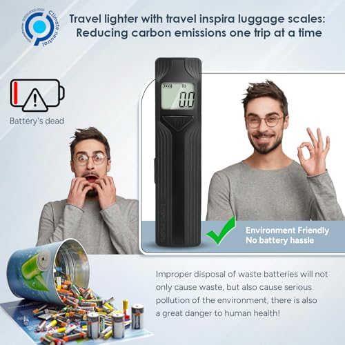 Battery-Free Luggage Scale – No Batteries Needed, Portable Digital Hanging Suitcase Weight Scale for Air Travel & Checked Bags, 110lb/50kg, LCD Display, Compact Travel Accessory - color: White-Large Handle