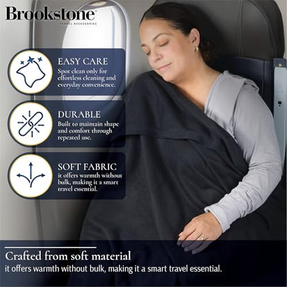 Brookstone Travel Blanket Fleece Throw with Foot Pocket, Compact - color: Black Foot Pocket, size: One Size