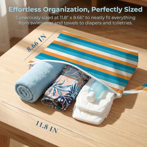 Fokongna 2 Pack Reusable Waterproof Wet Bag, Dry Wet Separation Storage Pouch for Travel Gym Beach Pool Swimsuits Toiletries Makeup Laundry Organizer - color: Summer Stripe Set 01