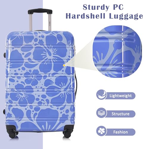 Merax Suitcase Set, Hardshell Luggage Sets 3 Piece with Spinner Wheels - color: Blue Print