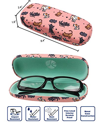 JAVOedge [4 PACK / 3 PACK], Printed Pattern Durable Hard Clamshell Eyeglass Case with Bonus Microfiber Cloth - color: Cats - Style a, size: 3 PACK