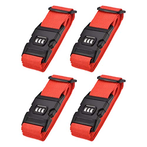 uxcell Luggage Straps Suitcase Belts with Buckle, Combination Lock, Adjustable Travel Packing Accessories - color: Red