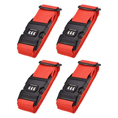 uxcell Luggage Straps Suitcase Belts with Buckle, Combination Lock, Adjustable Travel Packing Accessories - color: Red