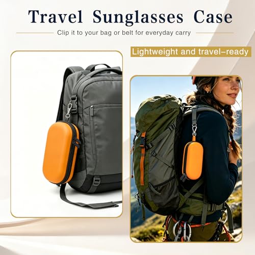 Double Sunglasses Case, Hard Shell Glasses Case for Men Women - color: Pu Orange
