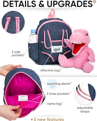 Naturally KIDS Toddler Backpack w. Plush Pink Dinosaur Toy, Kids Gift 2-5 - color: 02 Dinosaur Pink, size: Small
