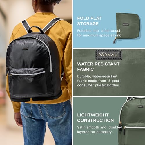 Paravel Fold Up Travel Backpack | Packable and Lightweight Foldable Travel Bag | Carry On Nylon Backpack with Trolley Sleeve, Flatiron Grey - color: Flatiron Grey