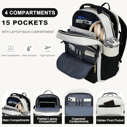 VANKEAN 18 Inch Laptop Backpack for Women Large Capacity - color: Beige-black, size: 18 Inch