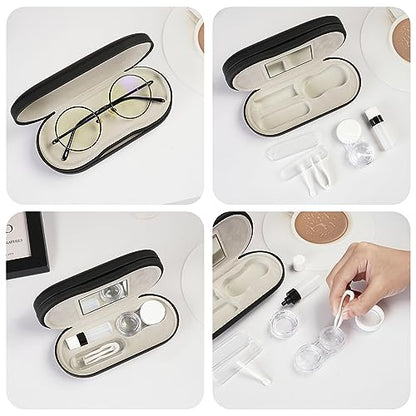 Eyeglass Case Double Sided Travel Size Portable Contact Lens Box 2 in 1 - color: E-Black