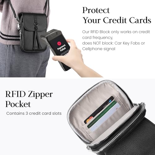 befen Genuine Leather Small Crossbody Bags for Women Cell Phone Purse - color: Black