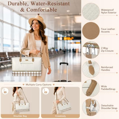 ITIEZY Weekender Bag for Women 21.5" Travel Duffel Large Carry On Bag 3PCS - color: 8d-Khaki, size: Large