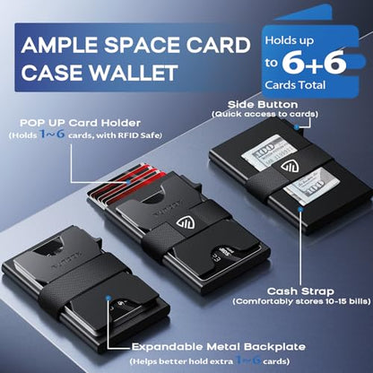 RUNBOX Slim Wallet for Men, RFID Aluminum Pop-Up Card Holder for 12 Cards - color: A Matte Black