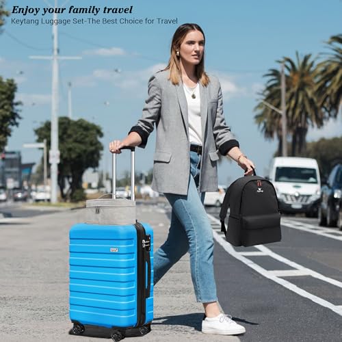 KEYTANG Zebra 20" Expandable Carry-On, Lightweight Hardshell Suitcase with Spinner Wheels,Blue - color: Blue, size: 555-Carry-on