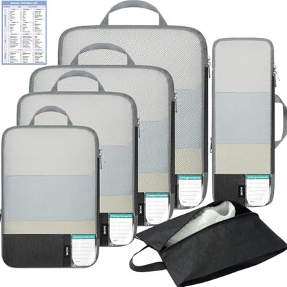 BAGAIL Lightweight Compression Packing Cubes for Travel, 6 Set, Black - color: Black
