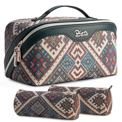 BOYATU Travel Makeup Bag Organizer: Boho Large Capacity Cosmetic Bag Sets - color: 11-Midnight Blue