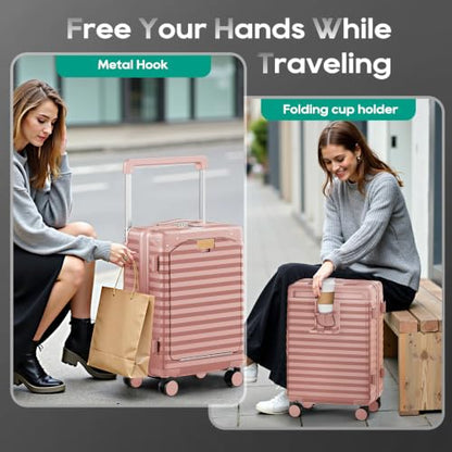 Joyway Expandable 20 Inch Carry on Luggage with Front Pocket, Rosa Gold - color: Rose Gold, size: Carry On 20Inch-EXT