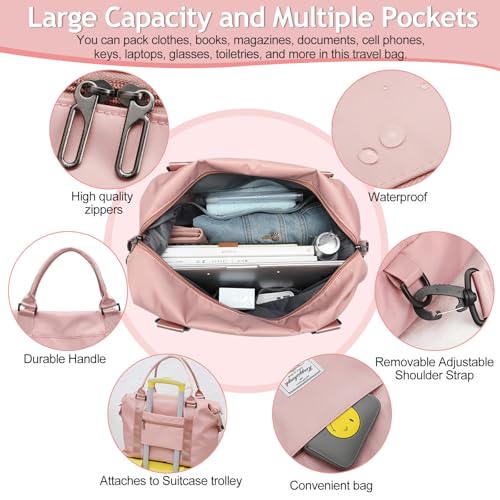 Travel Duffel Bag, Sports Shoulder Weekender Overnight Waterproof Tote Bag for Sports Travel Gym(Pink,51x34x13cm) - color: Pink,51x34x13cm