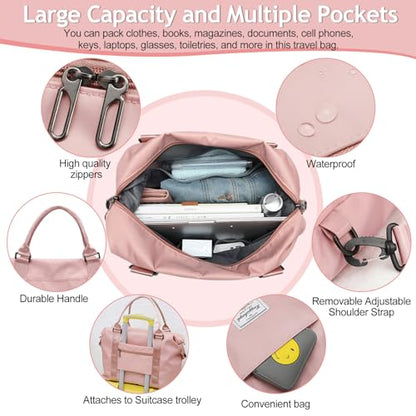 Travel Duffel Bag, Sports Shoulder Weekender Overnight Waterproof Tote Bag for Sports Travel Gym(Pink,51x34x13cm) - color: Pink,51x34x13cm