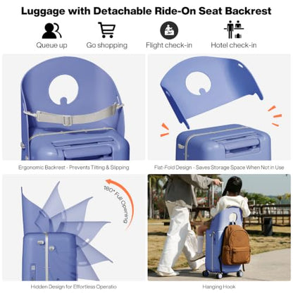 mixi 20 Inch Ride On Suitcase for Kids Luggage with Seat, Dreamy Purple - color: Dreamy Purple