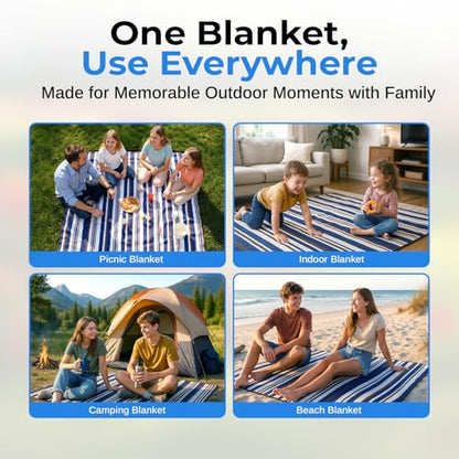 scuddles Extra Large Picnic Blanket 80 x 80 Inch, Waterproof Outdoor Mat with 3 Layer Soft Cushion, Foldable Compact Design with Carry Strap for Beach, Camping, Hiking, Parks and Travel Use - color: Navy
