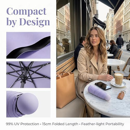Ultra-Light 5-Fold Capsule Umbrella with Hard Case Mini 6-Bone Compact Travel Parasol Black Coating Sun Shade & Rain Shelter Portable Windproof Umbrella for Women Commuting Beach - color: Light Purple