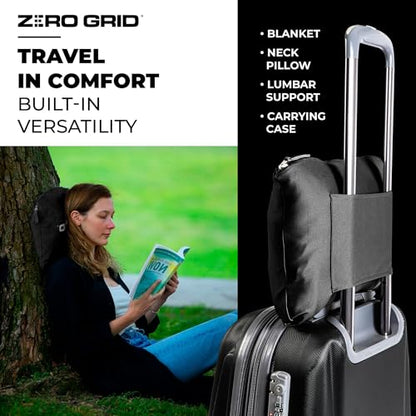 Zero Grid Lightweight Airplane & Travel Blanket with Foot Pockets, Black - color: Black