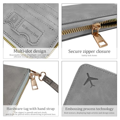Passport Holder for Travel Wallet,RFID Detachable Wrist Strap Wallet - color: Gray