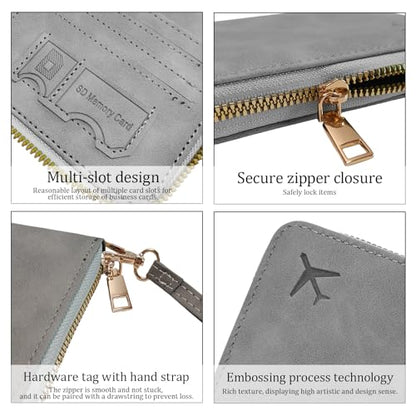 Passport Holder for Travel Wallet,RFID Detachable Wrist Strap Wallet - color: Gray