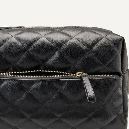 Amazon Essentials Women's Quilted Travel Makeup Bag with Mesh Compartments, Black Faux Leather, One Size - color: Black Faux Leather
