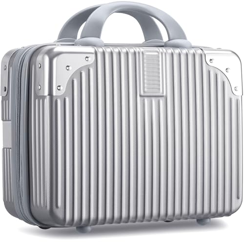 14 Inch Hard Shell Cosmetic Case, Mini Carrying Makeup Suitcase, Silver - color: Silver - Rectangle