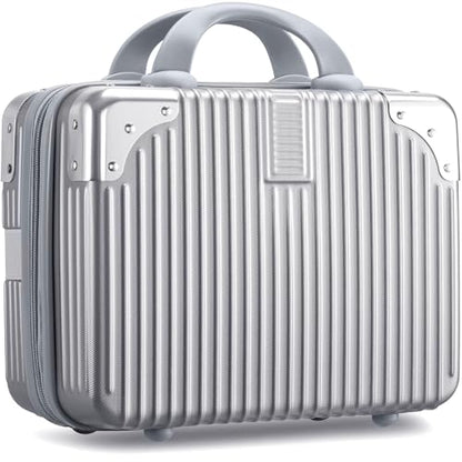 14 Inch Hard Shell Cosmetic Case, Mini Carrying Makeup Suitcase, Silver - color: Silver - Rectangle